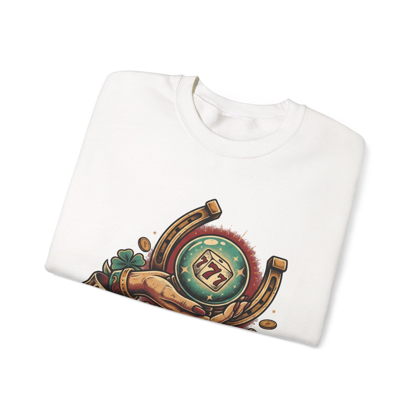 Fortune & Horseshoe Crewneck Sweatshirt — "Wear Your Fortune" Graphic