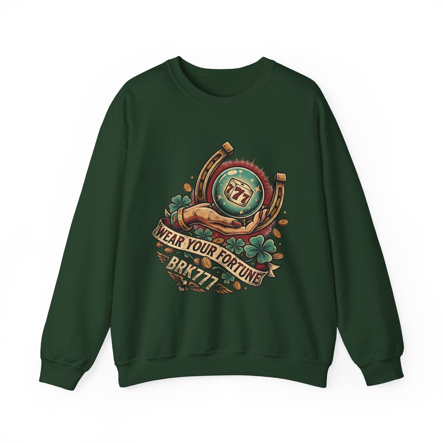 Fortune & Horseshoe Crewneck Sweatshirt — "Wear Your Fortune" Graphic
