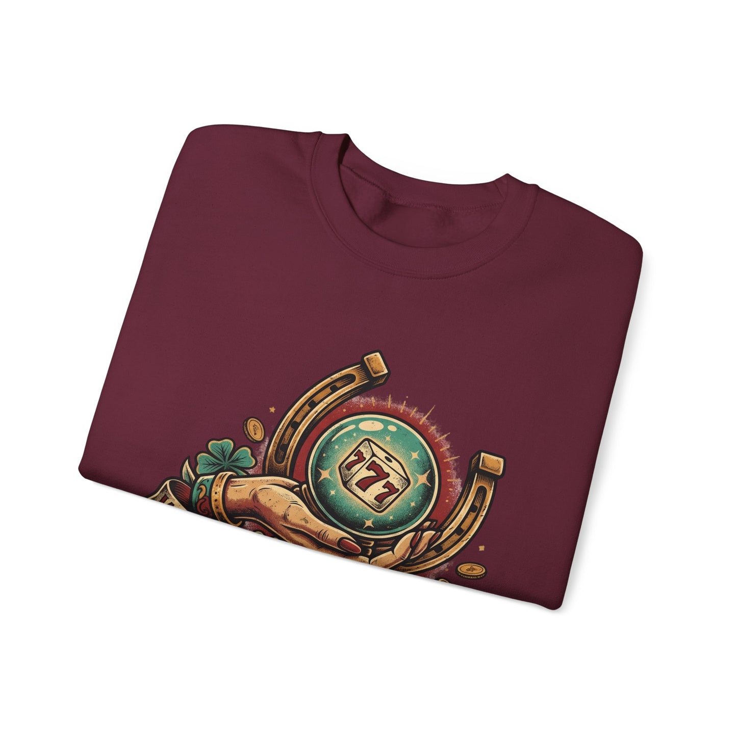 Fortune & Horseshoe Crewneck Sweatshirt — "Wear Your Fortune" Graphic