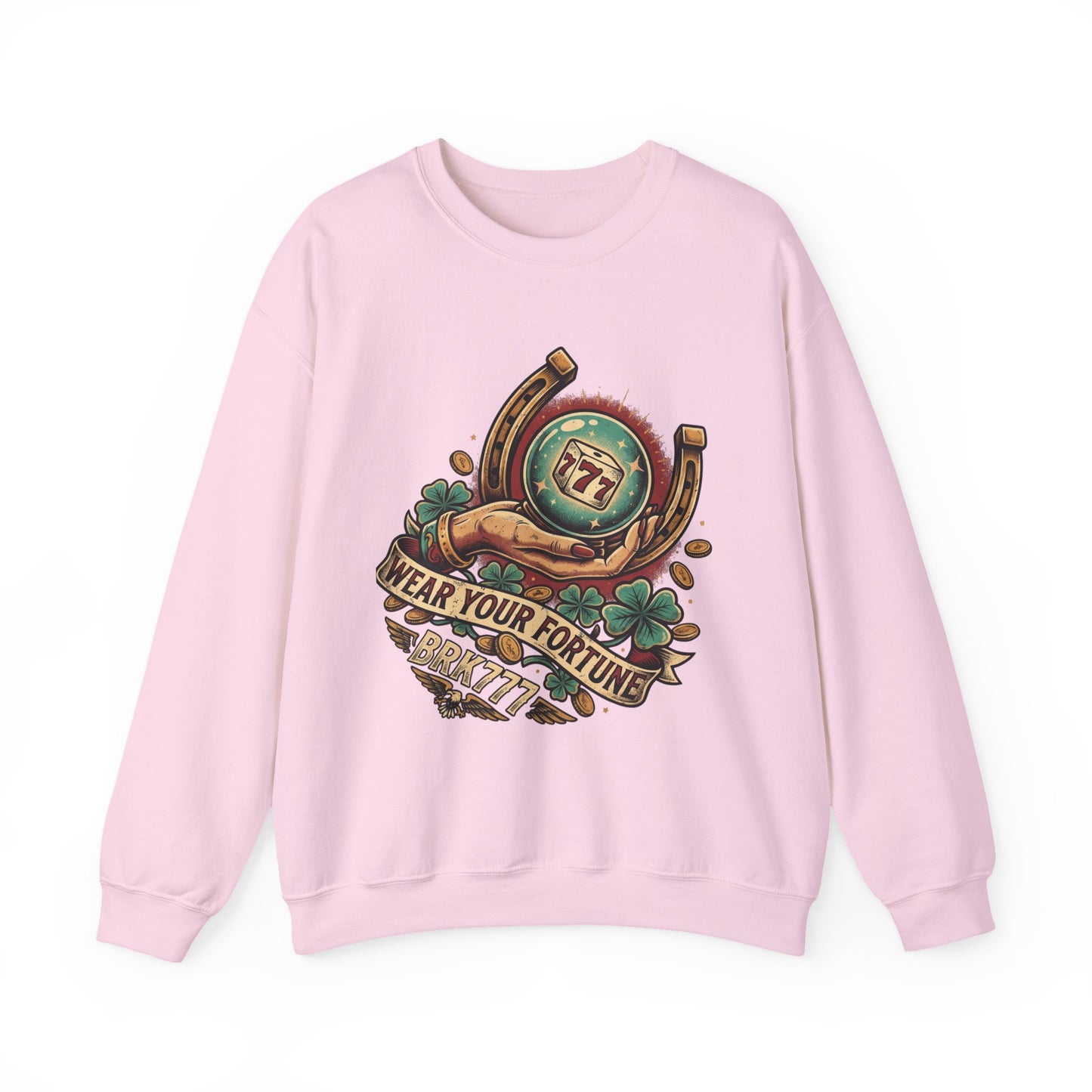 Fortune & Horseshoe Crewneck Sweatshirt — "Wear Your Fortune" Graphic