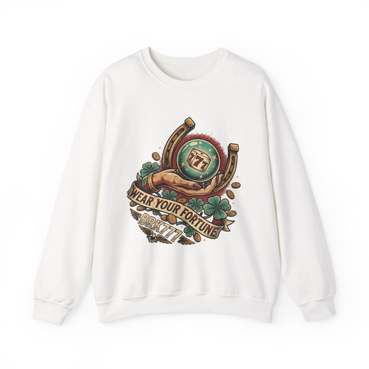 Fortune & Horseshoe Crewneck Sweatshirt — "Wear Your Fortune" Graphic