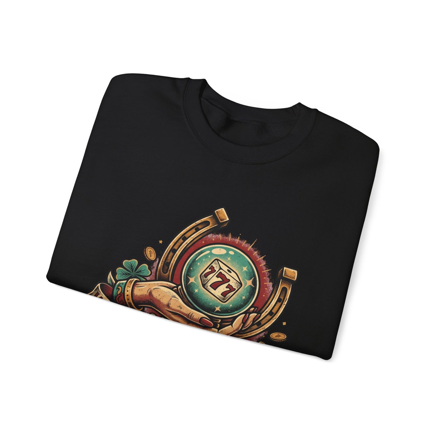Fortune & Horseshoe Crewneck Sweatshirt — "Wear Your Fortune" Graphic