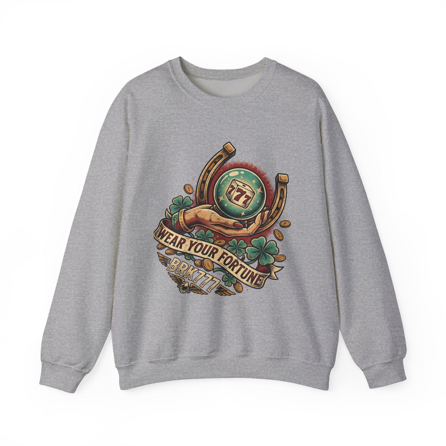Fortune & Horseshoe Crewneck Sweatshirt — "Wear Your Fortune" Graphic