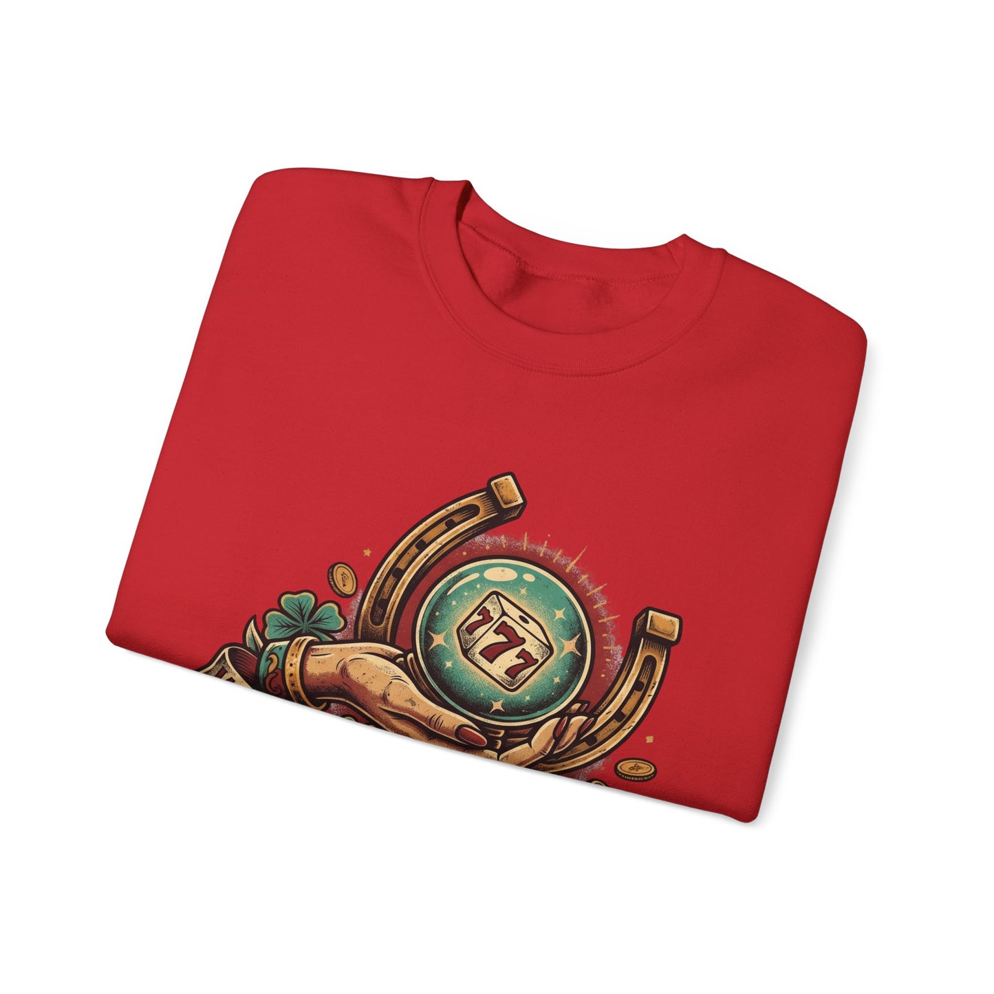 Fortune & Horseshoe Crewneck Sweatshirt — "Wear Your Fortune" Graphic