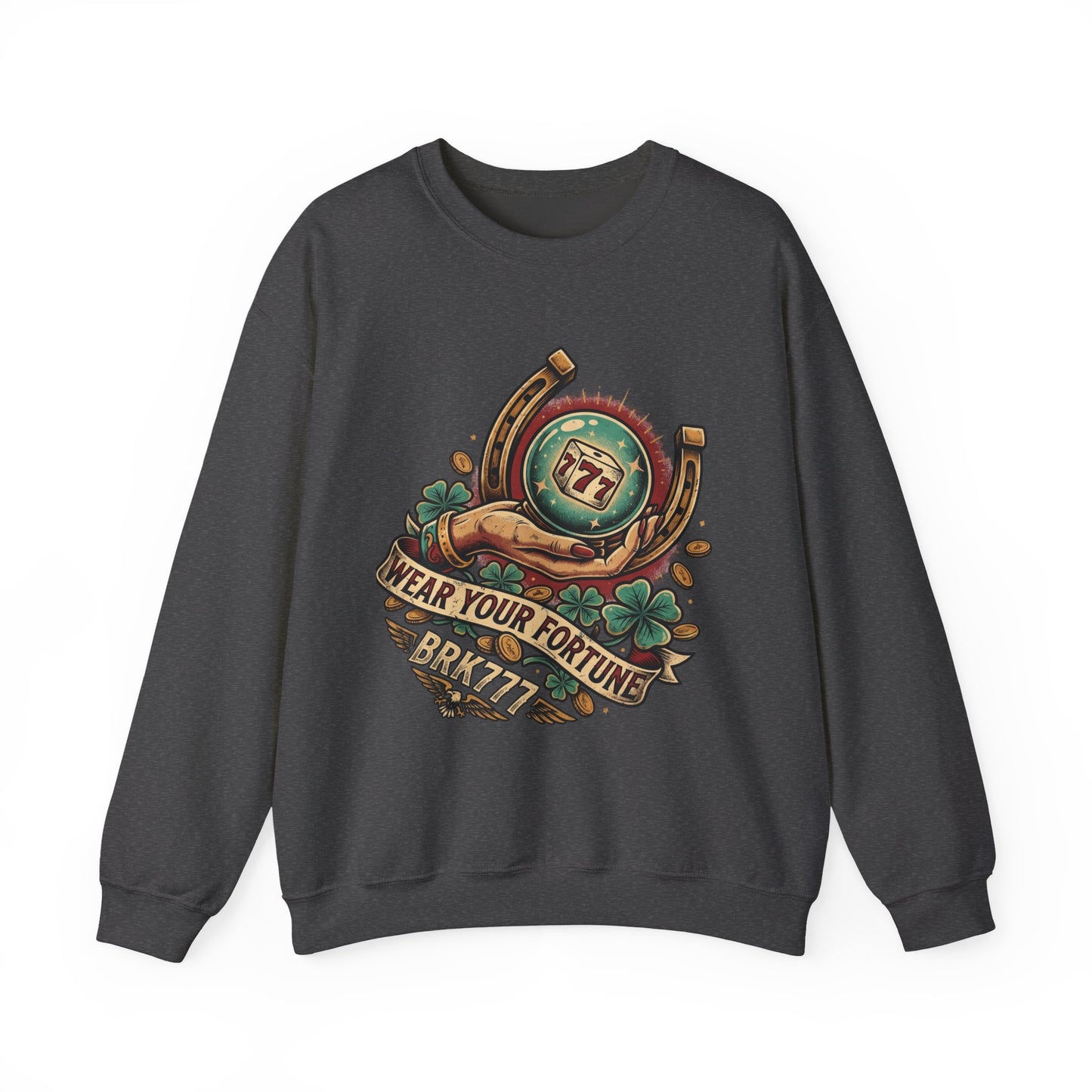 Fortune & Horseshoe Crewneck Sweatshirt — "Wear Your Fortune" Graphic