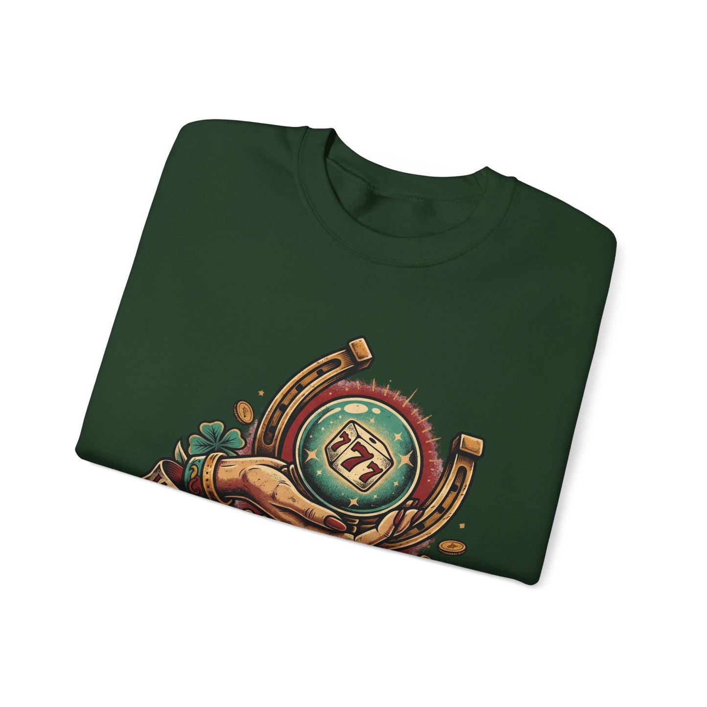 Fortune & Horseshoe Crewneck Sweatshirt — "Wear Your Fortune" Graphic