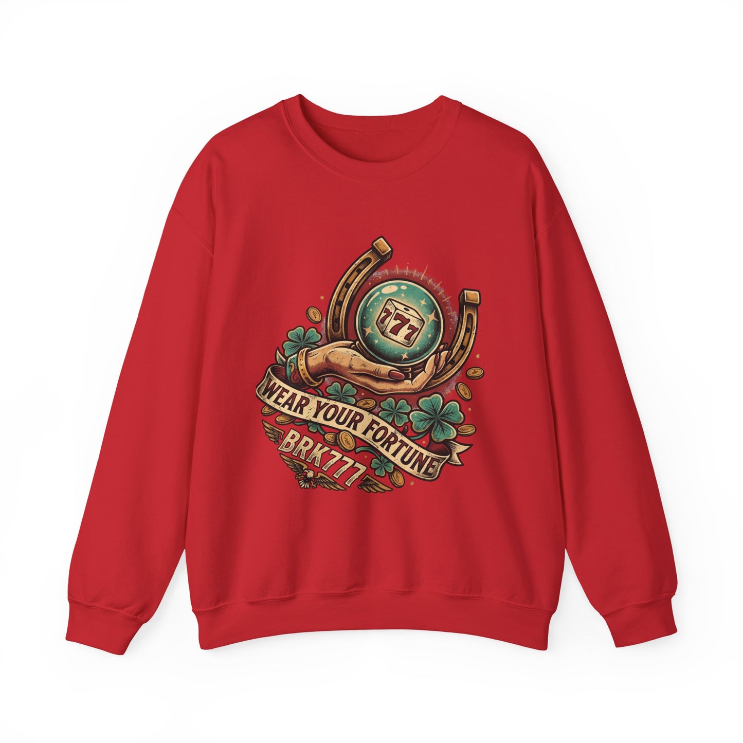 Fortune & Horseshoe Crewneck Sweatshirt — "Wear Your Fortune" Graphic