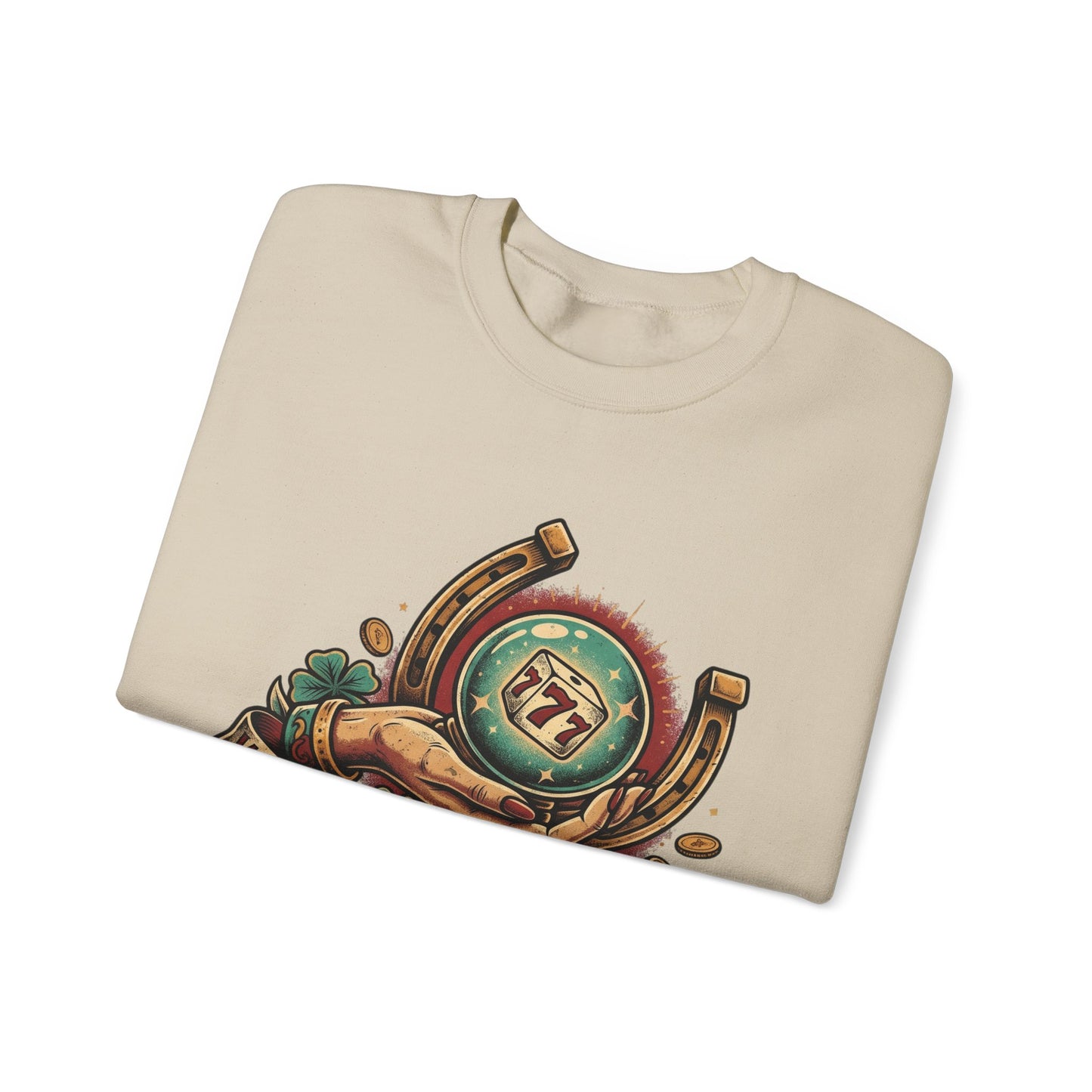 Fortune & Horseshoe Crewneck Sweatshirt — "Wear Your Fortune" Graphic