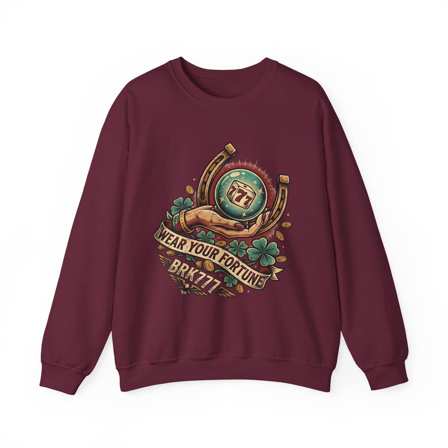Fortune & Horseshoe Crewneck Sweatshirt — "Wear Your Fortune" Graphic