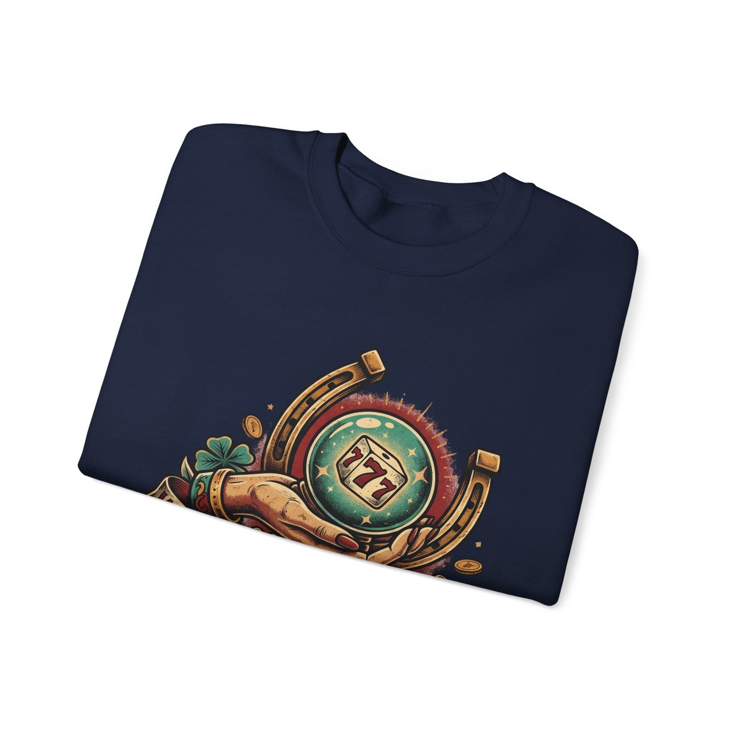 Fortune & Horseshoe Crewneck Sweatshirt — "Wear Your Fortune" Graphic