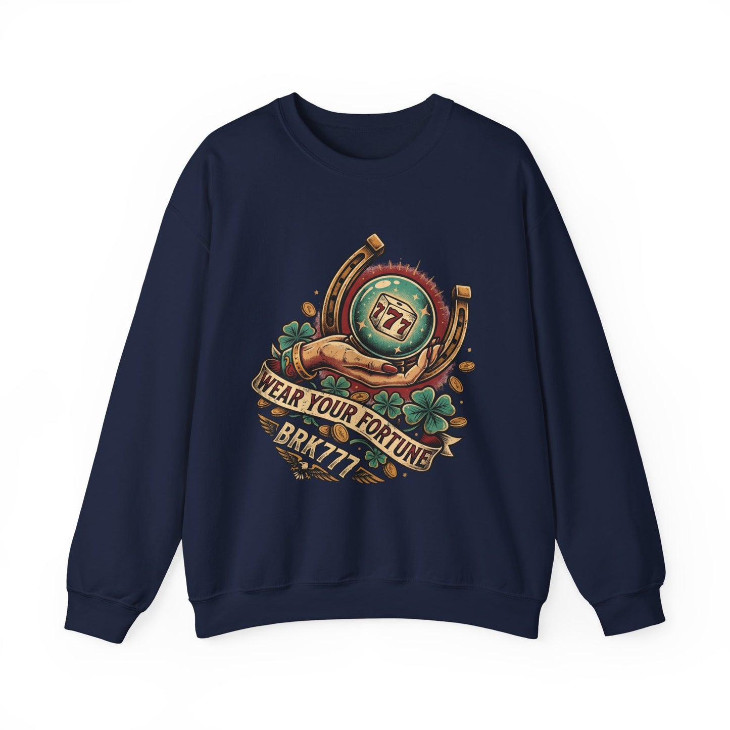 Fortune & Horseshoe Crewneck Sweatshirt — "Wear Your Fortune" Graphic